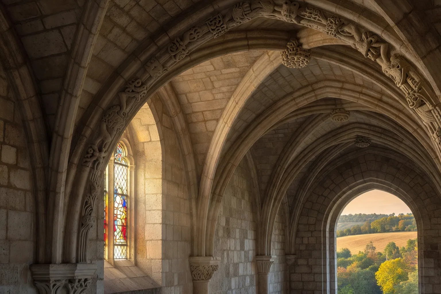 Détail d'une voûte d'ogives dans une église romane creusoise