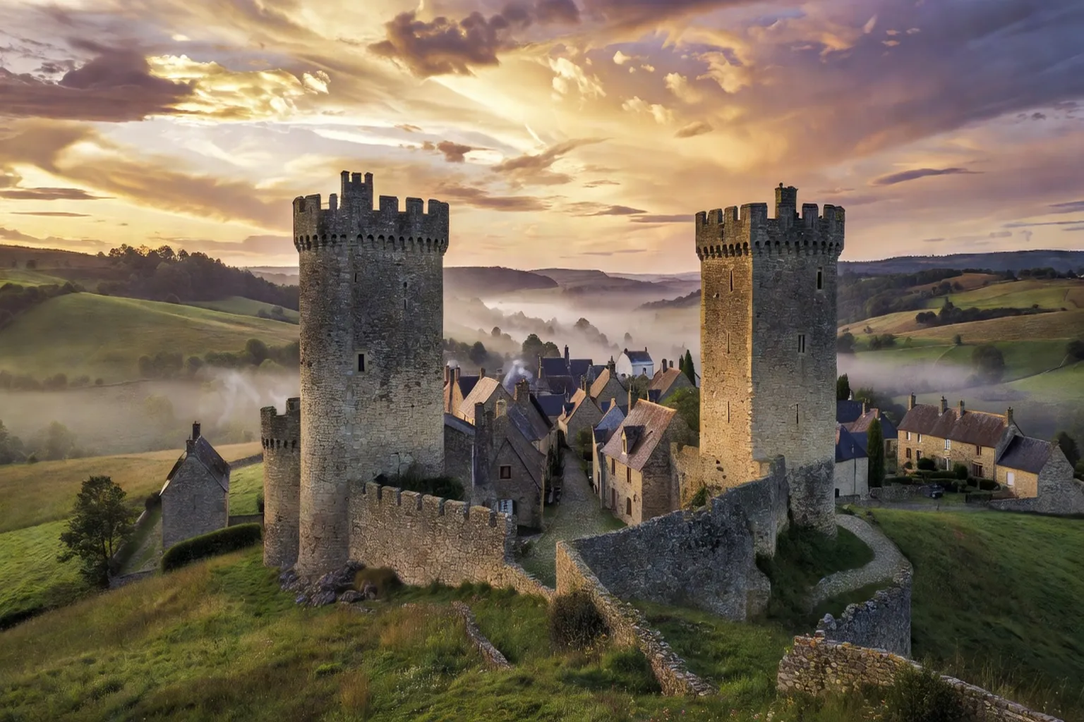 Le château de Crocq et ses deux tours médiévales, Creuse, France